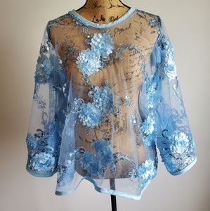 New Hand Made Blue Lace Sequence Blouse.